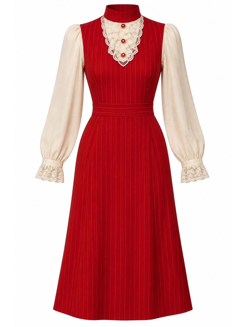 1970s Red Pinafore Midi Dress with Lace Bodysuit